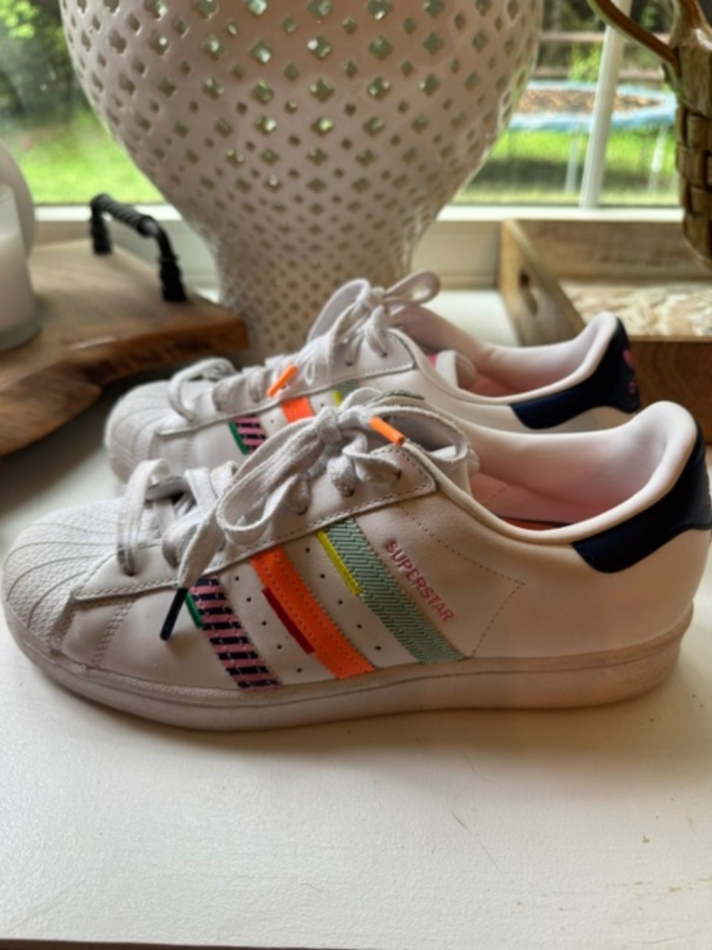 Adidas Superstar White Rainbow Stripe Sneakers Women’s 9.5